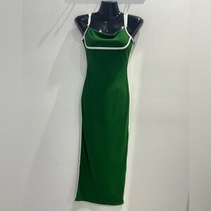 Chic Strapless Green Dress with White Accents